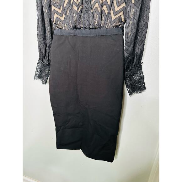 CATHERINE DEANE Black Button Front Noelle Lace Style Midi Dress Size US 4 - Picture 4 of 9